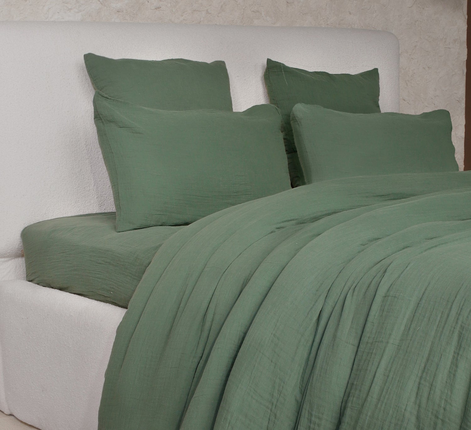Parure De Couette 3 Pcs 100% Gaze De Coton Lavé Vert Cèdre