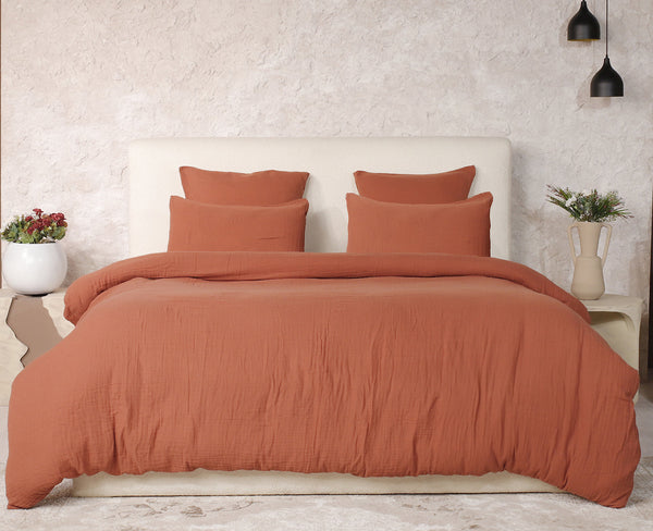 Parure De Couette 3 Pcs 100% Gaze De Coton Lavé Safran Minéral