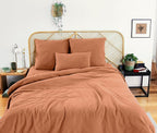 Parure Housse De Couette 3Pcs Gaze De Coton Et Coton 57 Fils Caramel - Marron Caramel