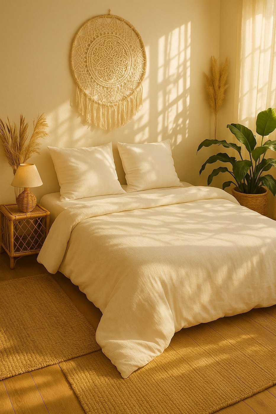Parure De Lit Complète - 3 Pièces - Gaze De Microfibre - Ecru Naturel - 240 X 220 Cm