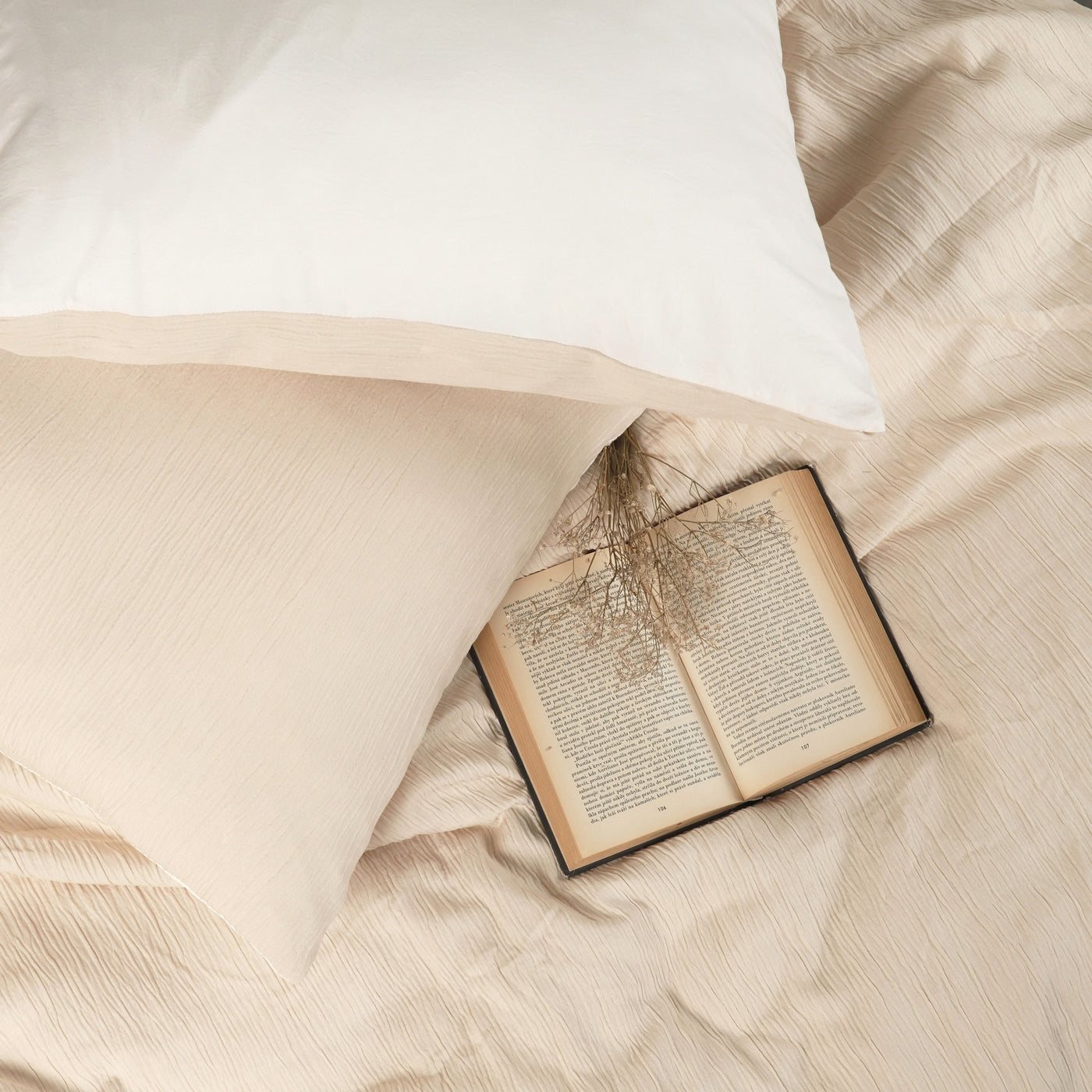Parure Gaze De Microfibre Bicolore Ecru Naturel + Blanc