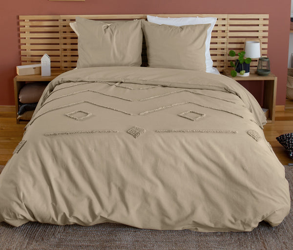 Parure Housse De Couette Tuféa - 100% Coton Tufté 52Fils - Ficelle