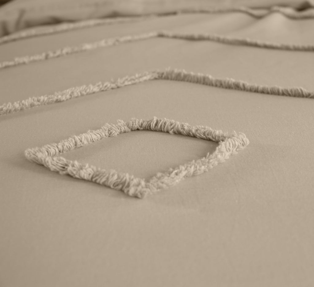 Parure Housse De Couette Tuféa - 100% Coton Tufté 52Fils - Ficelle