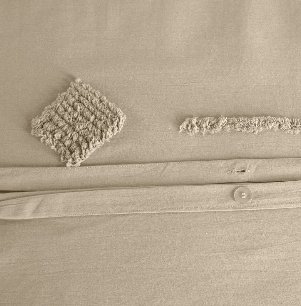 Parure Housse De Couette Tuféa - 100% Coton Tufté 52Fils - Ficelle