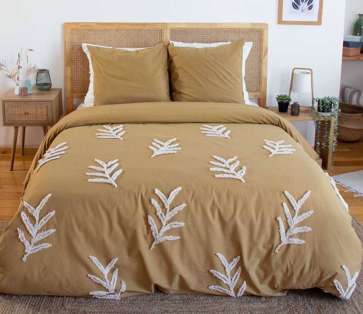 Parure Housse De Couette Tuféa - 100% Coton Tufté 52Fils - Ocre