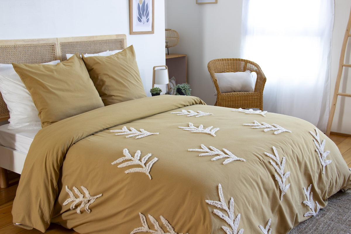 Parure Housse De Couette Tuféa - 100% Coton Tufté 52Fils - Ocre