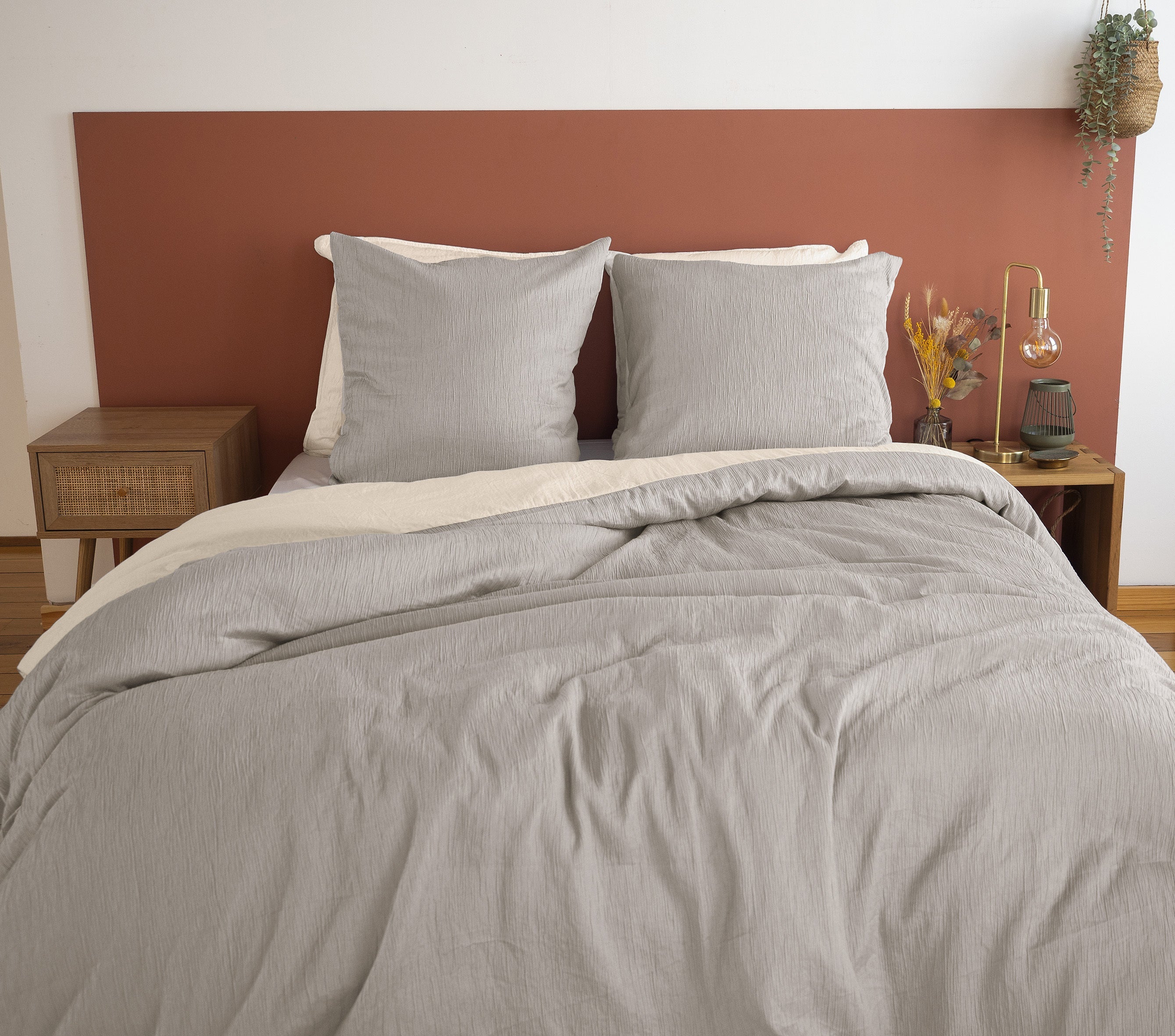 Parure Housse De Couette 100% Microfibre Lavée Et Gaufré , Astral - Sable