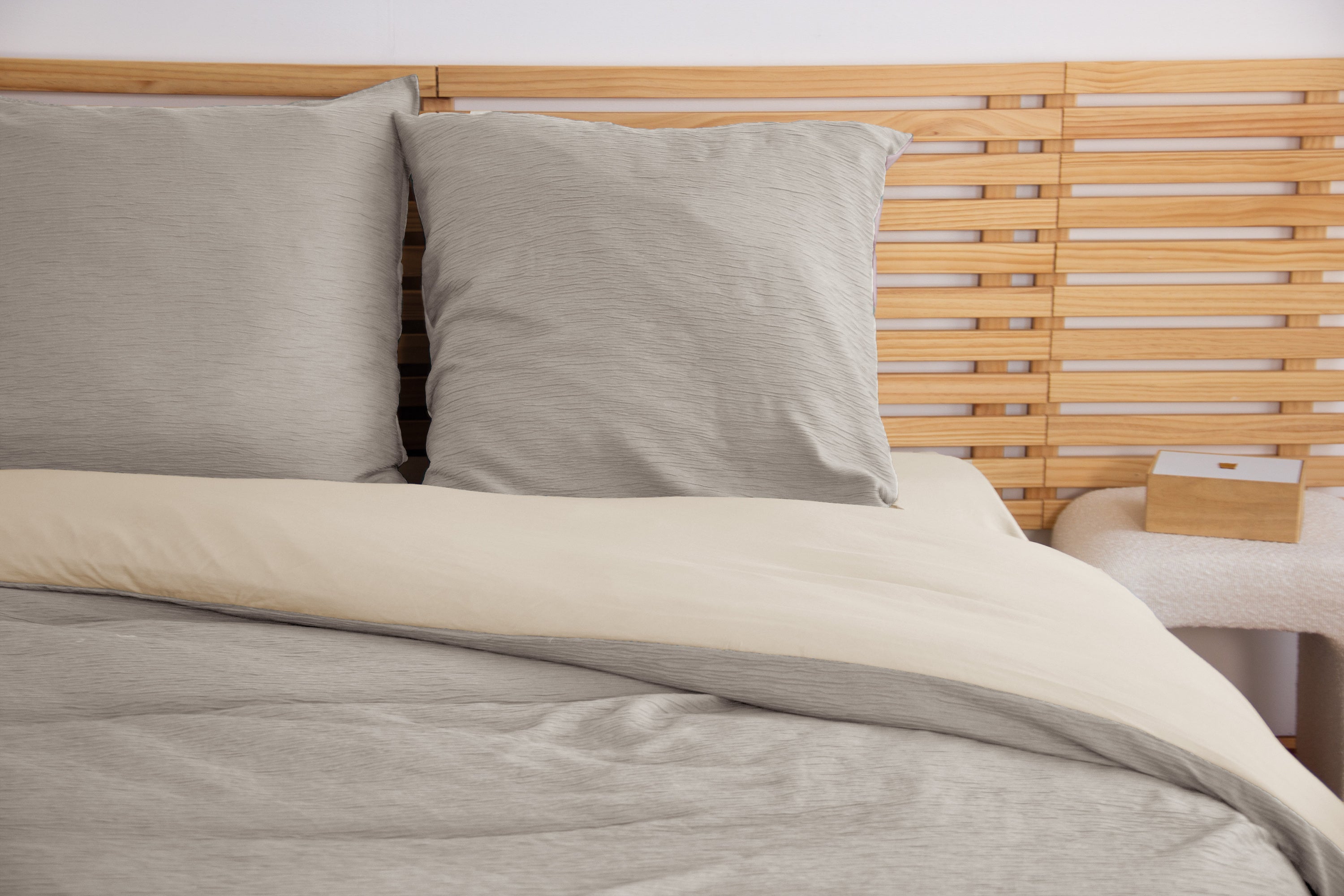 Parure Housse De Couette 100% Microfibre Lavée Et Gaufré , Astral - Sable