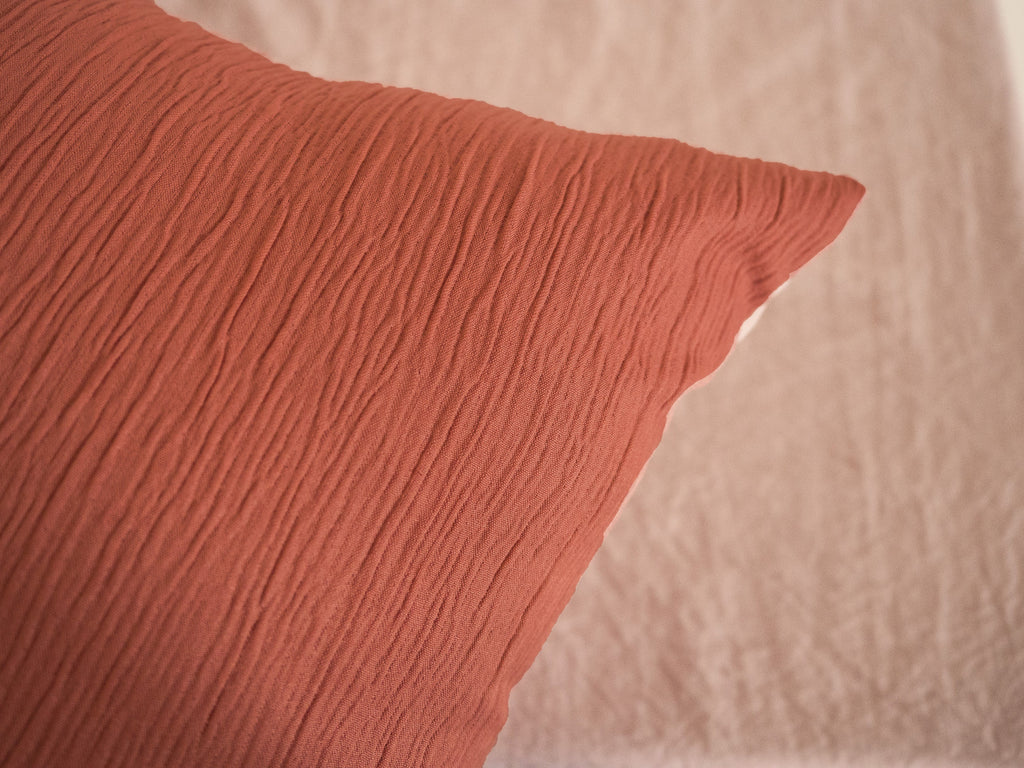 Parure Housse De Couette 100% Microfibre Lavée Et Gaufré , Aurore - Terre De Sienne