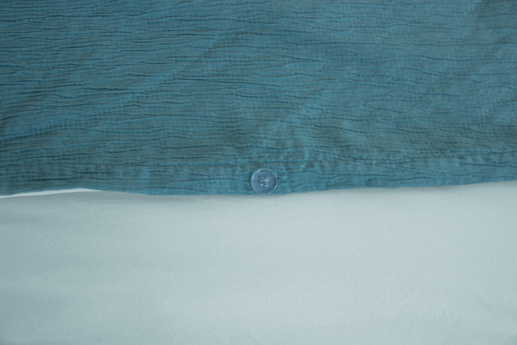 Parure Housse De Couette 100% Microfibre Lavée Et Gaufré , Celeste - Lagune