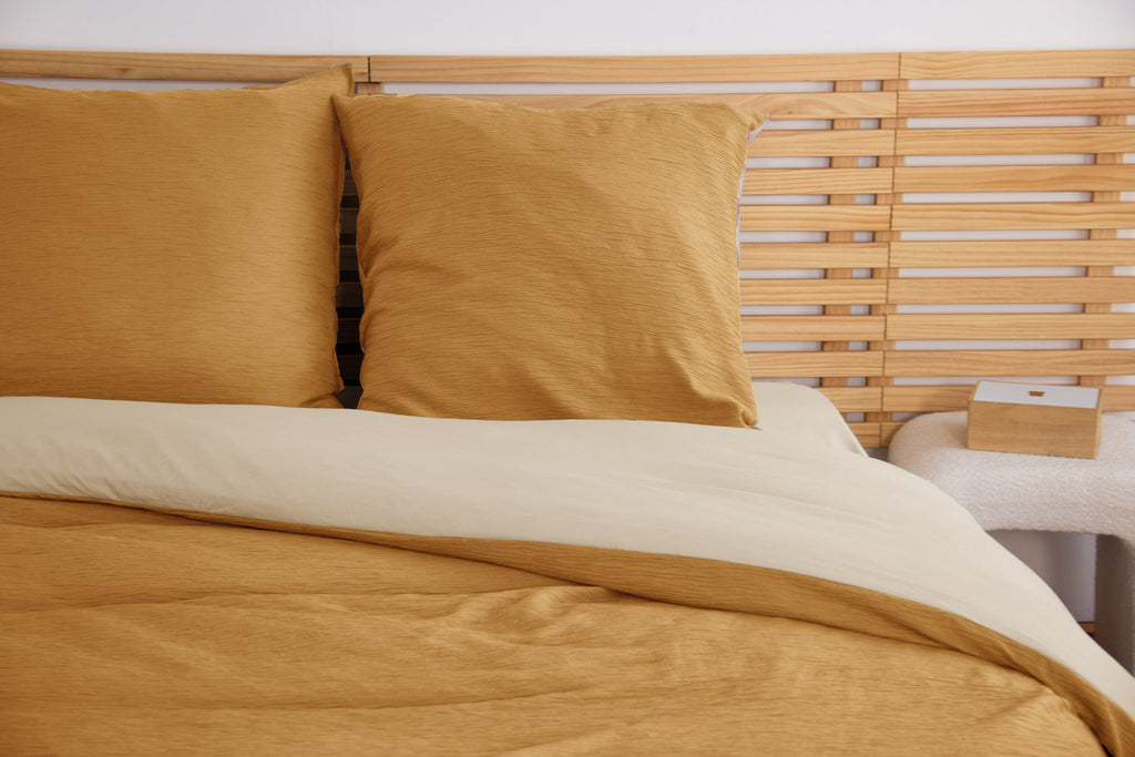 Parure Housse De Couette 100% Microfibre Lavée Et Gaufré , Soleil - Sable