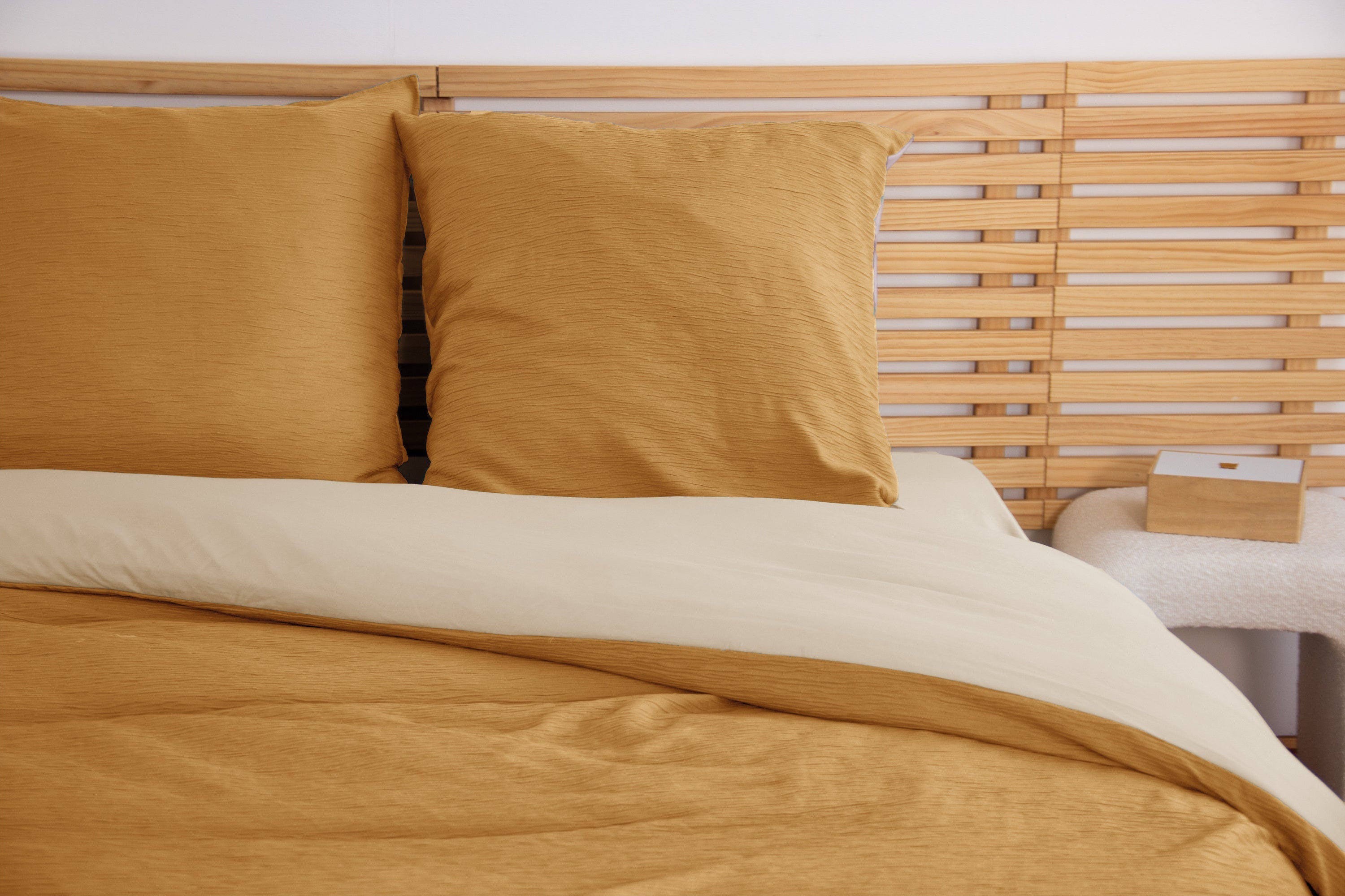 Parure Housse De Couette 100% Microfibre Lavée Et Gaufré , Soleil - Sable
