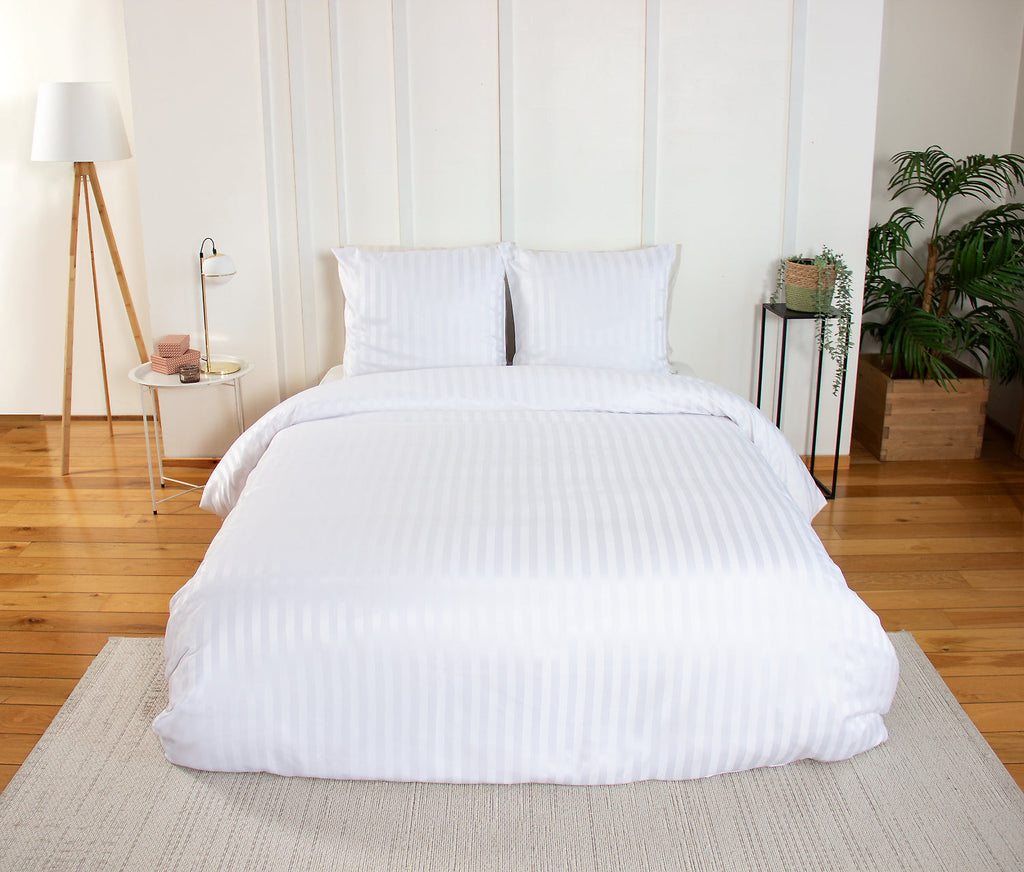 Parure Housse De Couette 100% Satin De Microfibre , Blanc