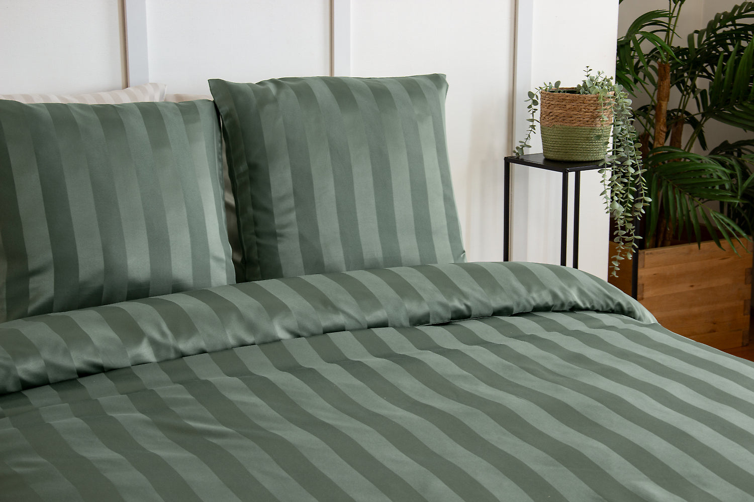 Parure Housse De Couette 100% Satin De Microfibre , Lichen