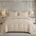Parure Housse De Couette 3 Pcs En Satin De Coton 120 Fils Brodé Beige