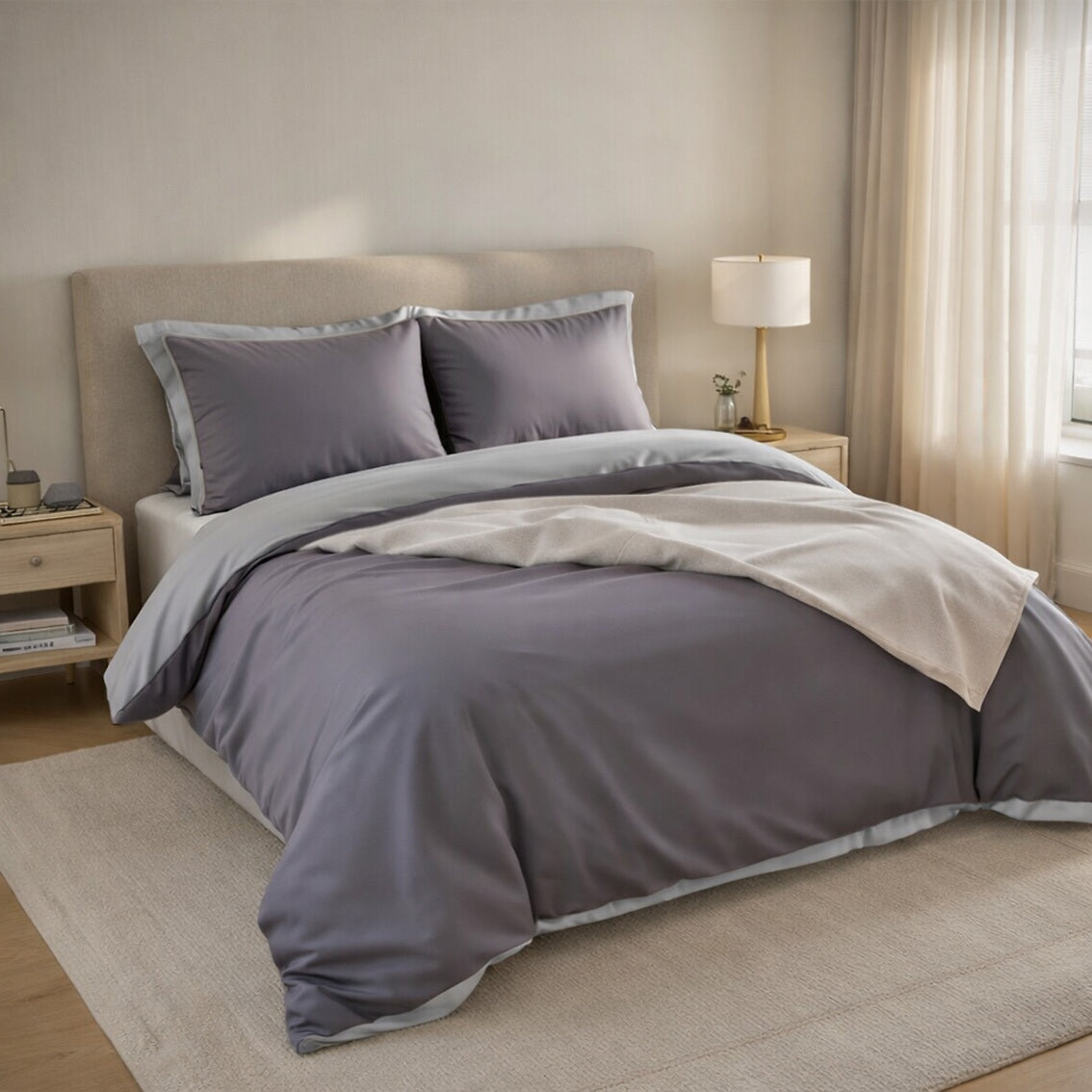 Lot De 2 Taies D'Oreiller 100% Percale De Coton 70 Fils Grise