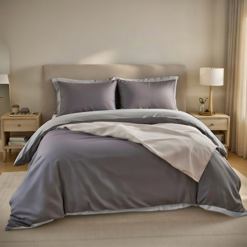 Lot De 2 Taies D'Oreiller 100% Percale De Coton 70 Fils Grise
