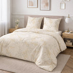 Parure Housse De Couette 3Pcs 100% Satin De Coton 120 Fils Thea - Blanche - Imprimé