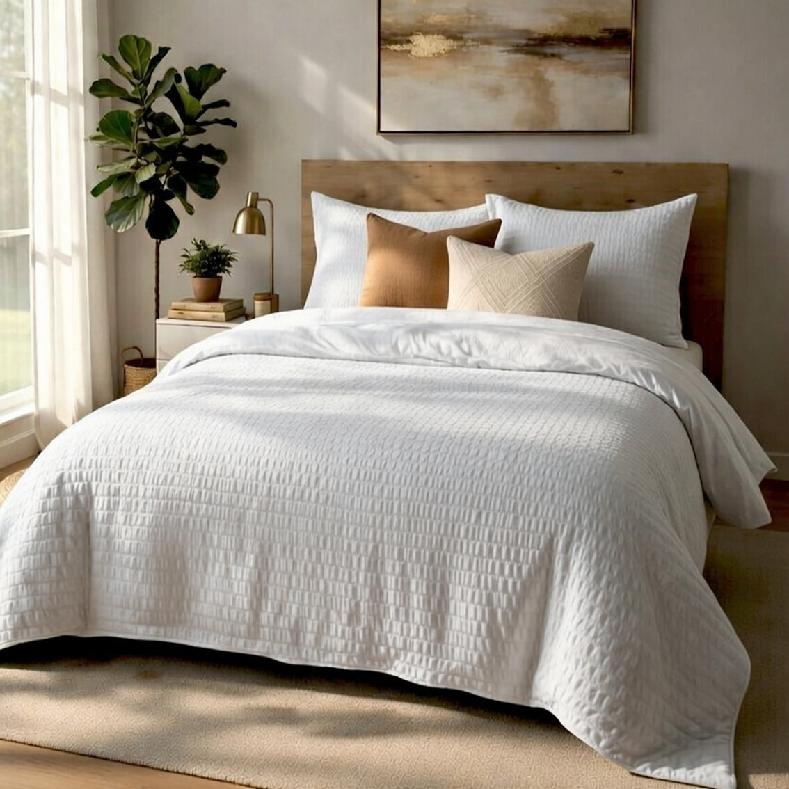 Parure Housse De Couette 3Pcs 100% Seersucker Victoria - Blanche