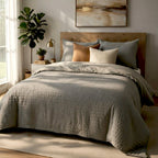 Parure Housse De Couette 3Pcs 100% Seersucker Victoria - Grise