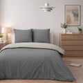 Parure Housse De Couette Bicolore 3Pcs 100% Coton Lavé Vicky - Grise Et Galet