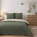 Parure Housse De Couette Bicolore 3Pcs 100% Coton Lavé Vicky - Kaki Et Beige