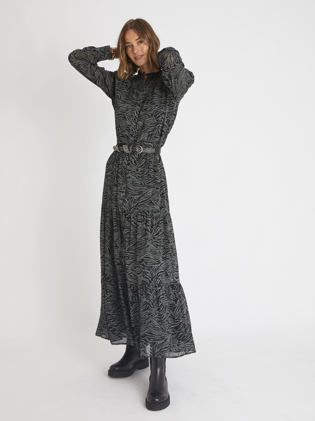 Robe Longue Imprimé Decoupe Taille - Kaki
