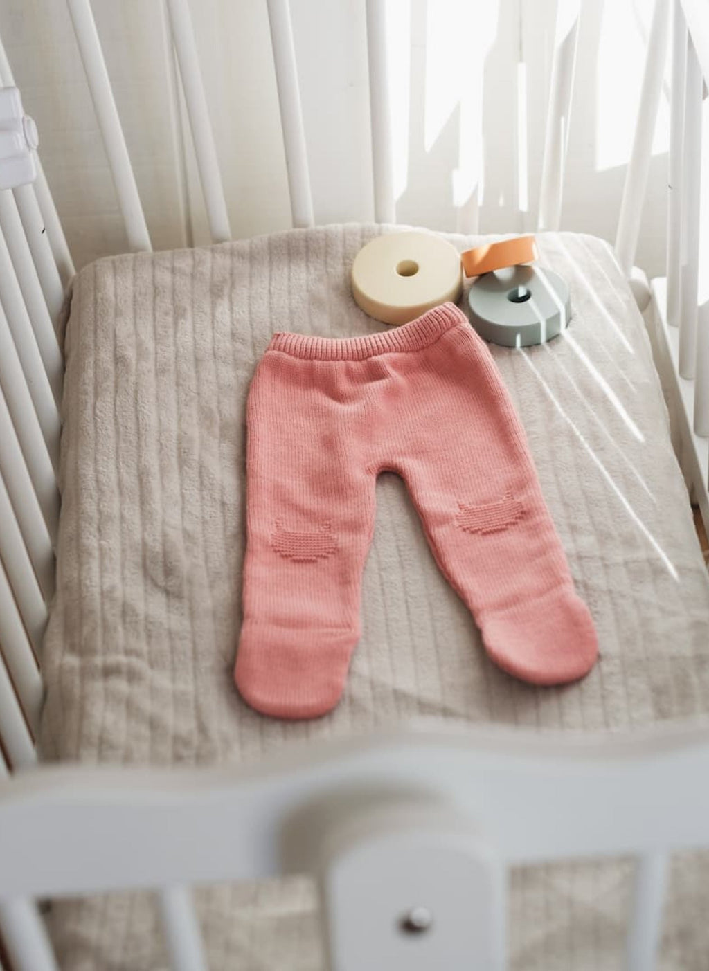 Pantalon À Pieds En Coton Petits Chats - Bouton De Rose