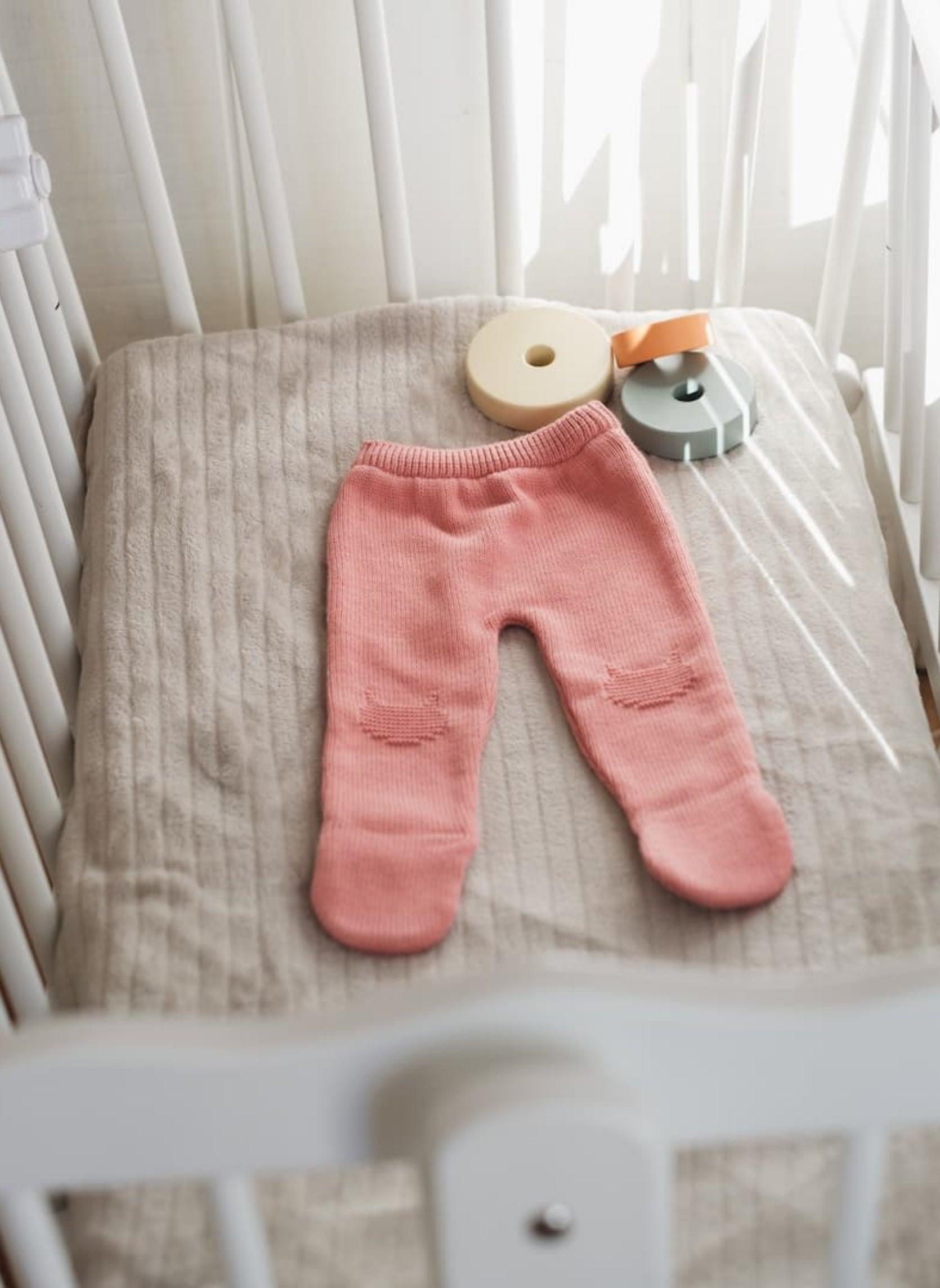 Pantalon À Pieds En Coton Petits Chats - Bouton De Rose
