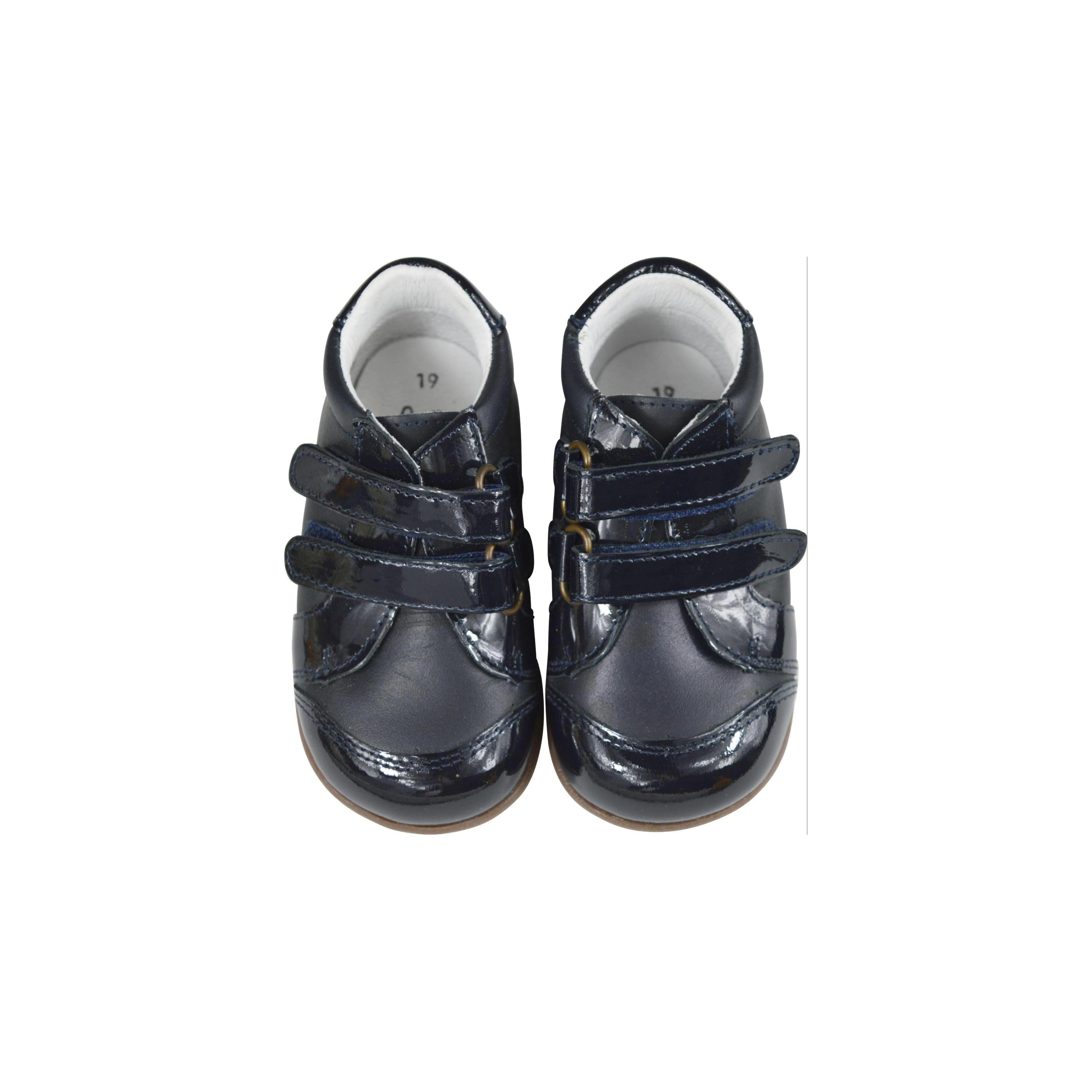 Chaussures Bottillons Azylis Sport Scratchs - Cuir Et Vernis Marine - Fille