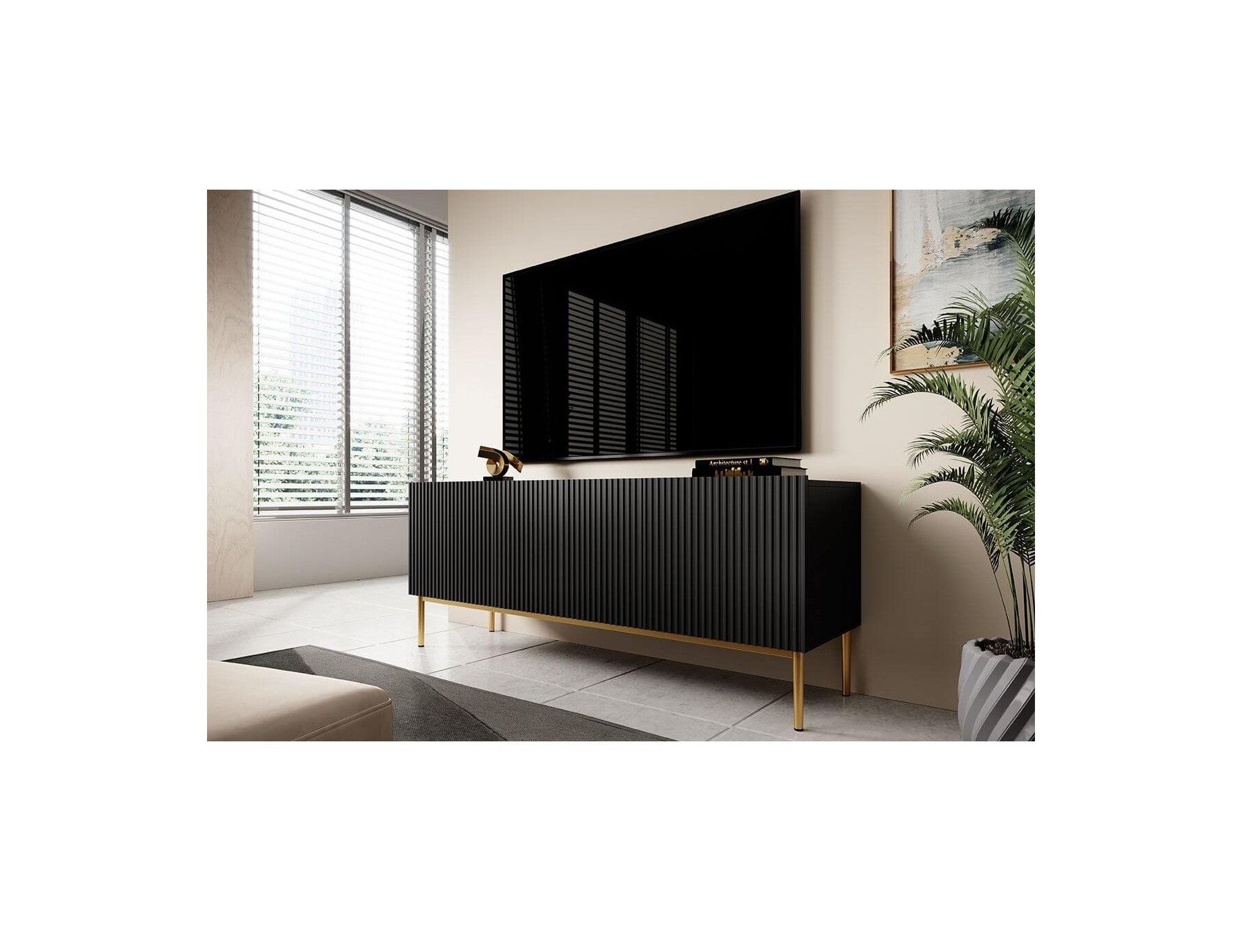 Kasha - Meuble Tv - Pieds Or - 2 Tailles