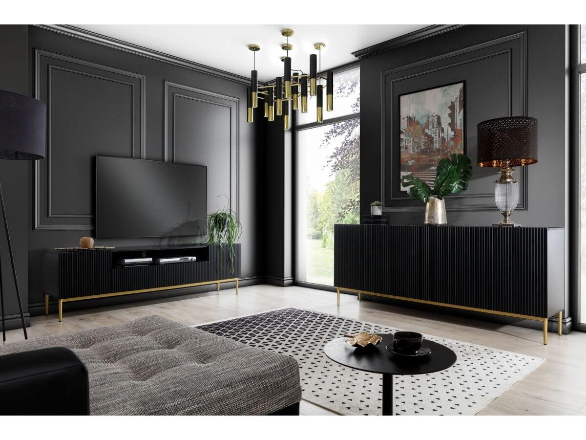 Kasha - Meuble Tv - Pieds Or - 2 Tailles