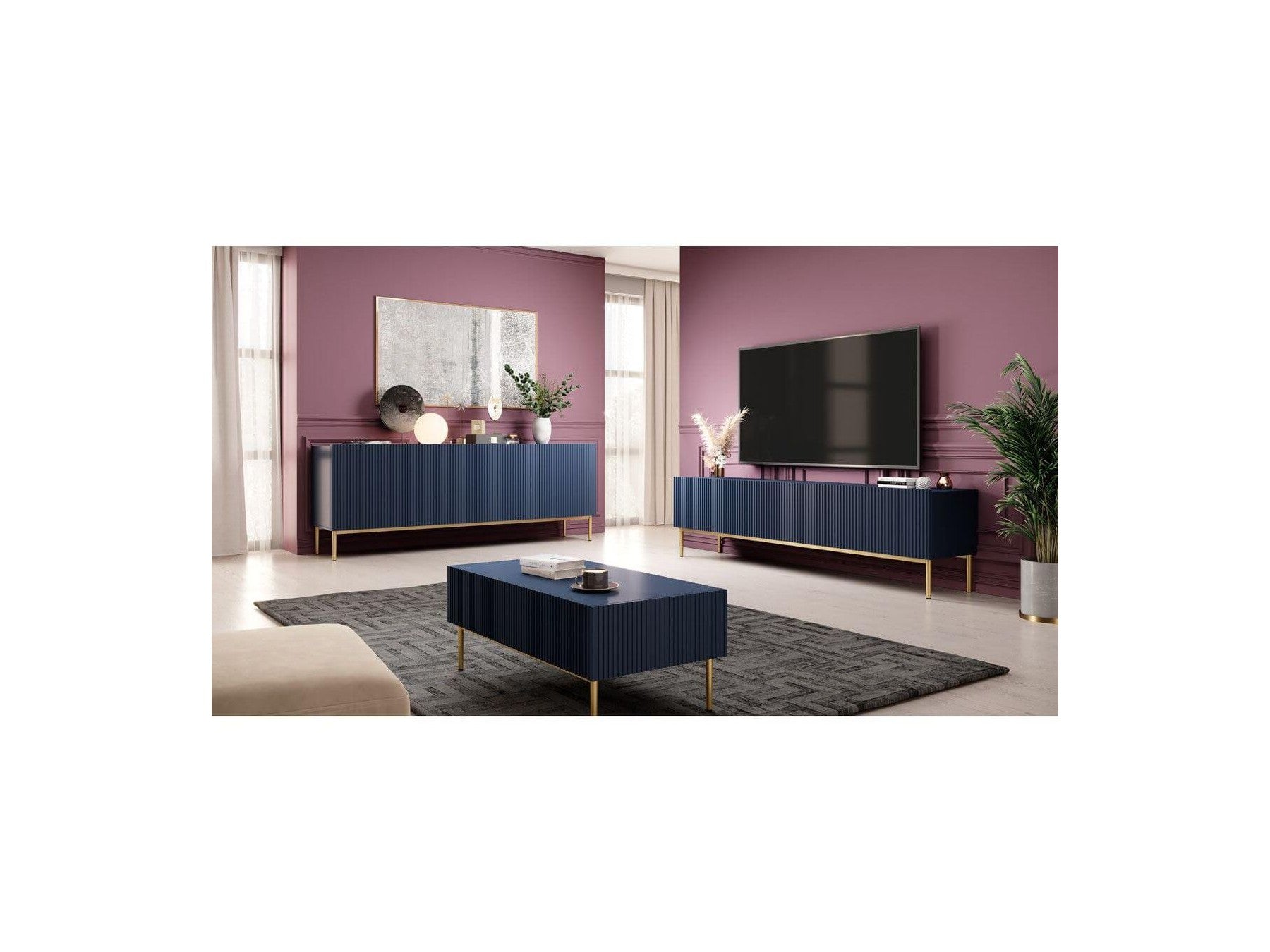 Kasha - Meuble Tv - Pieds Or - 2 Tailles
