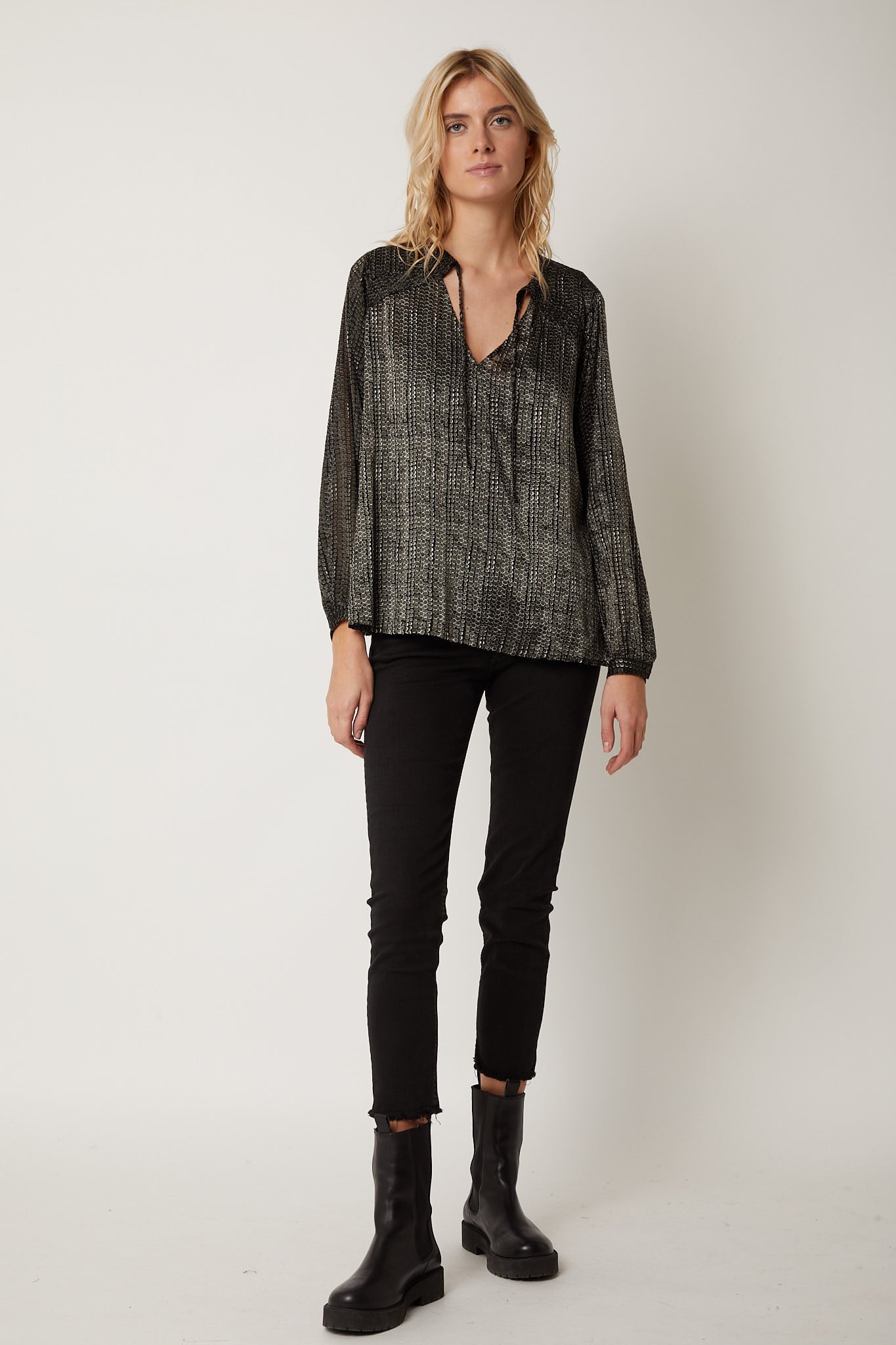 Blouse Encolure V Smocks - Khaki