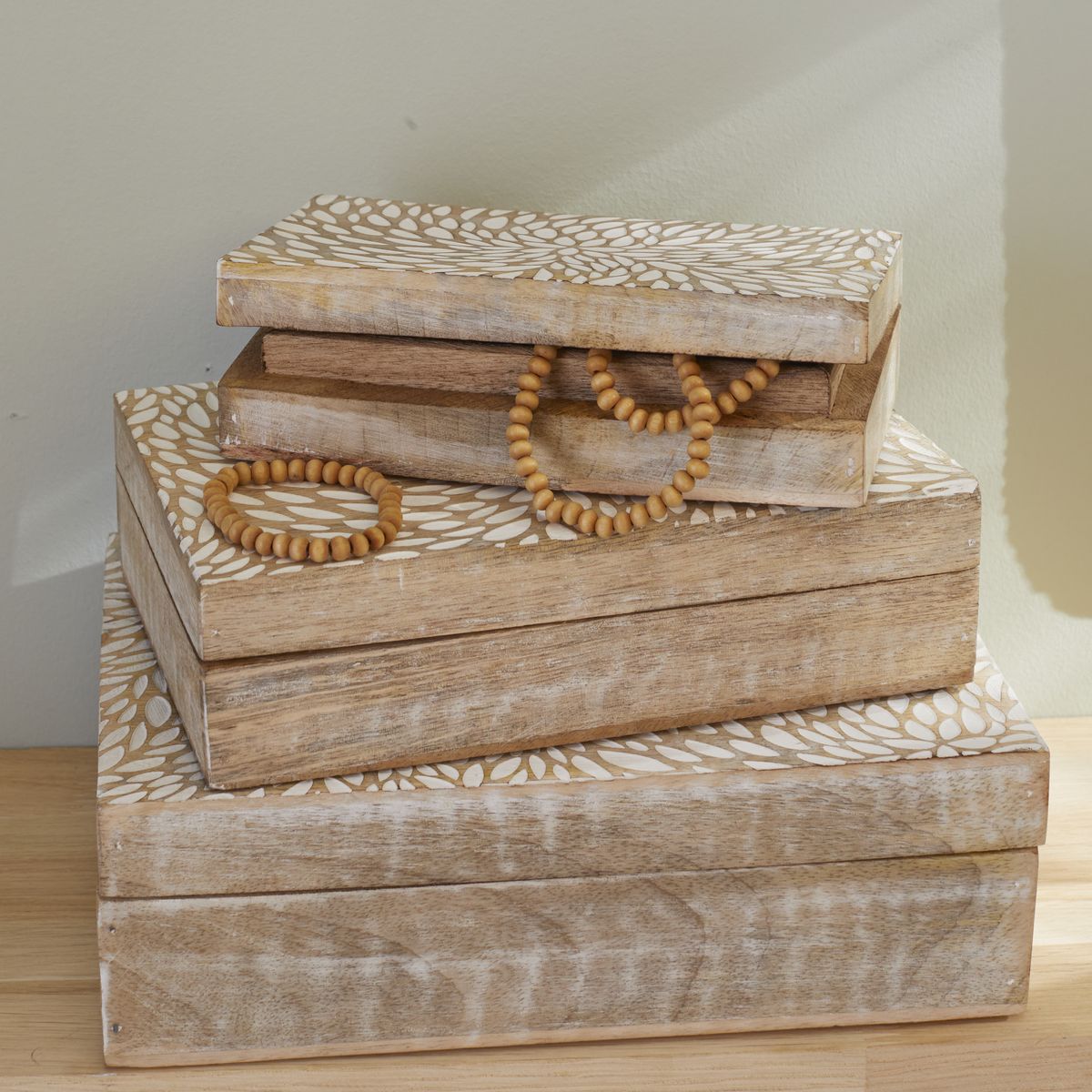 Mango Wood - Lot De 3 Boites - Beige