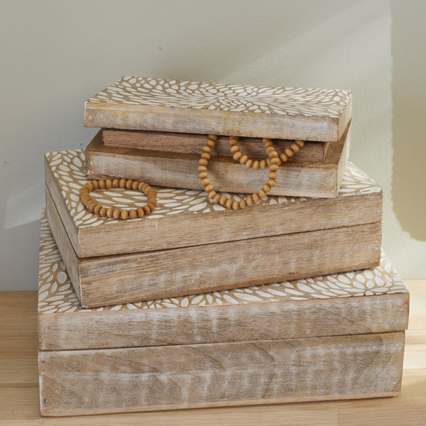 Mango Wood - Lot De 3 Boites - Beige