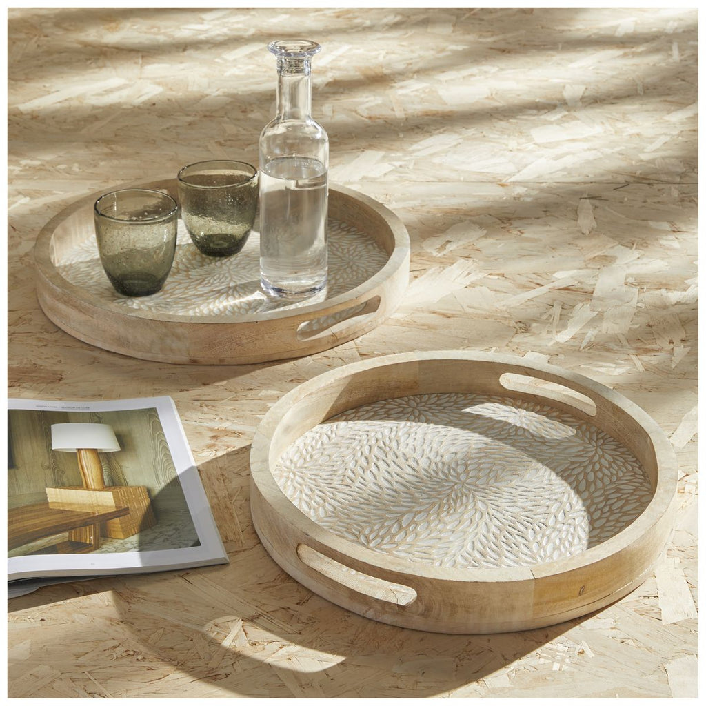 Mango Wood - Lot De 2 Plateaux Arrondis - Beige