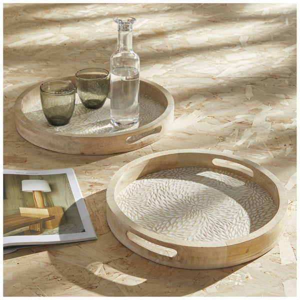 Mango Wood - Lot De 2 Plateaux Arrondis - Beige