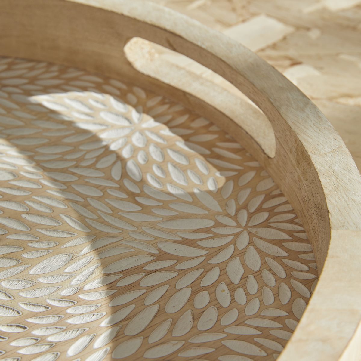 Mango Wood - Lot De 2 Plateaux Arrondis - Beige