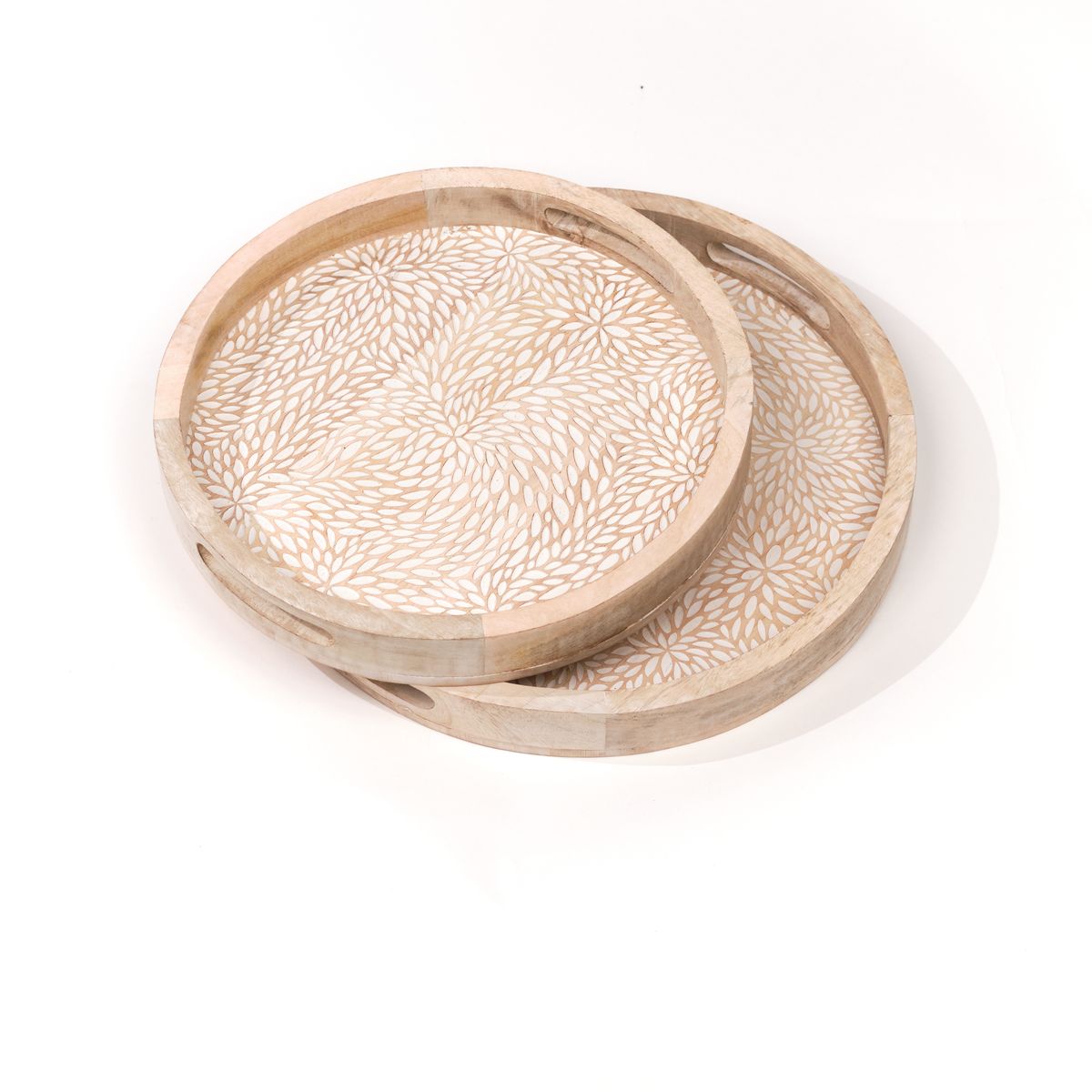 Mango Wood - Lot De 2 Plateaux Arrondis - Beige