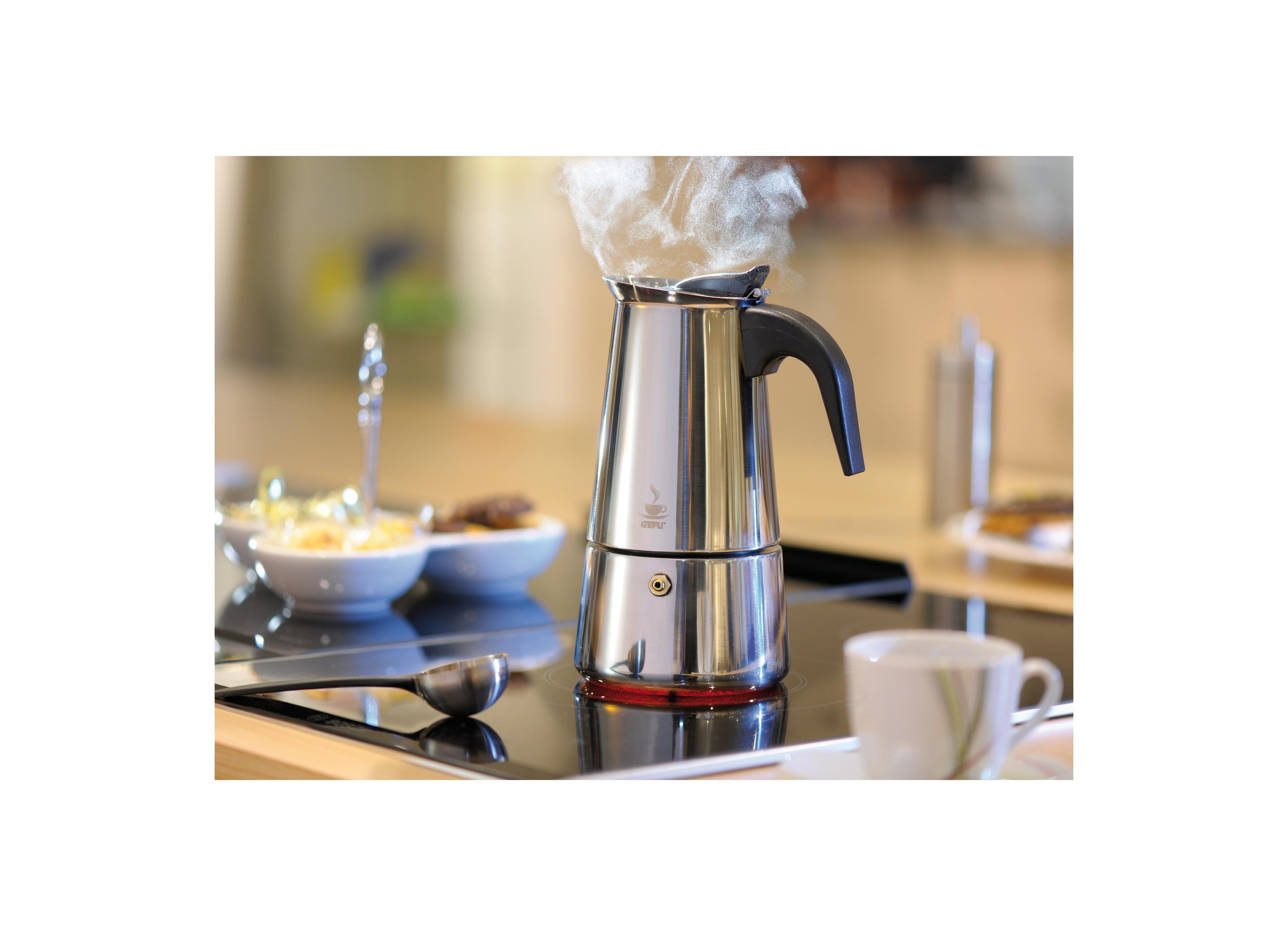 Emilio - Cafetière Italienne 6 Tasses - Acier Inoxydable - Noir/Argent