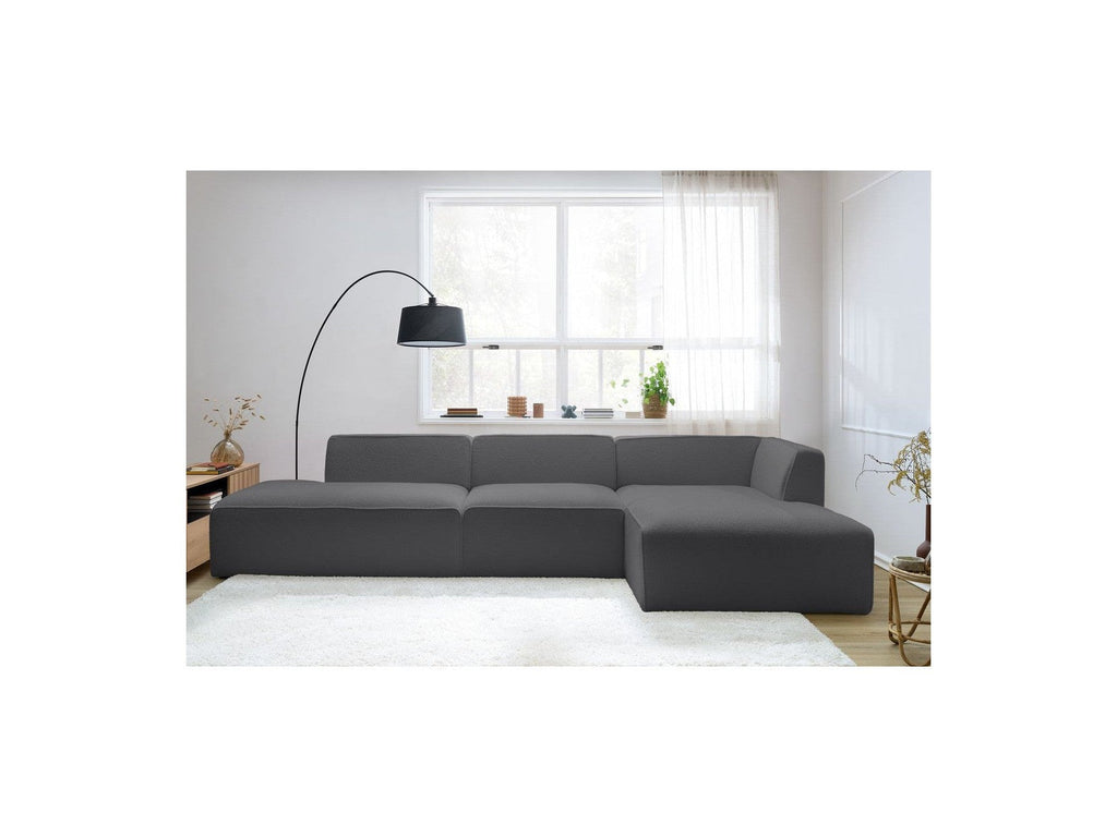 Megeve - Canapé D'Angle Fixe Modulable - Tissu Bouclette - Avec 1 Chauffeuse Et 1 Pouf - Angle Droit