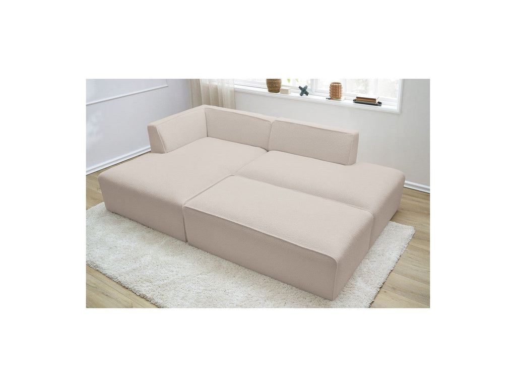 Megeve - Canapé D'Angle Fixe Modulable - Tissu Bouclette - Avec Pouf - Angle Gauche