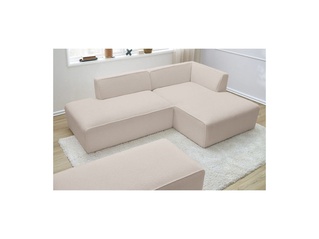 Megeve - Canapé D'Angle Fixe Modulable - Tissu Bouclette - Avec Pouf - Angle Droit