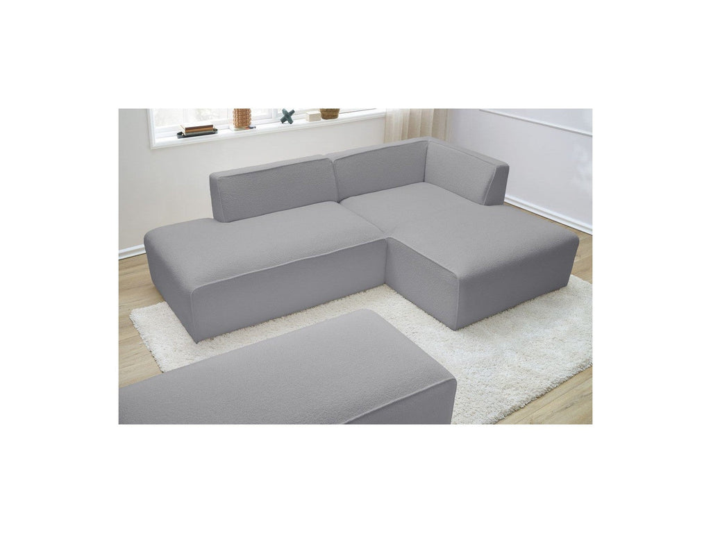 Megeve - Canapé D'Angle Fixe Modulable - Tissu Bouclette - Avec Pouf - Angle Droit