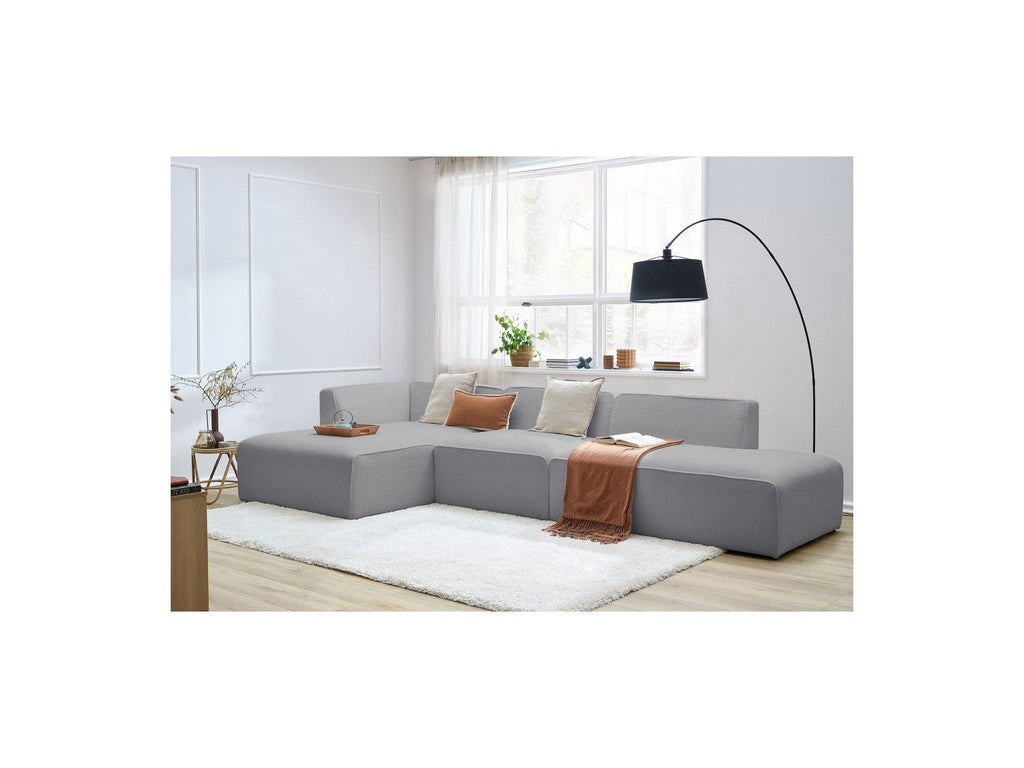 Megeve - Canapé D'Angle Fixe Modulable - Tissu Bouclette - Avec 1 Chauffeuse Et 1 Pouf - Angle Gauche