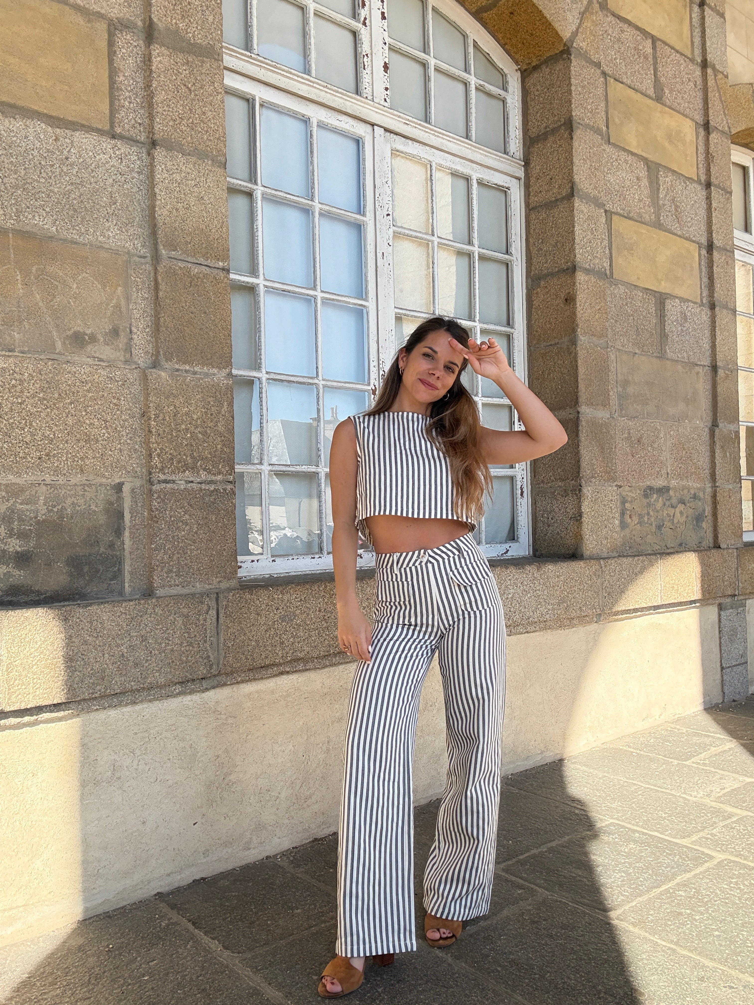Pantalon Rayé Marin Bleu
