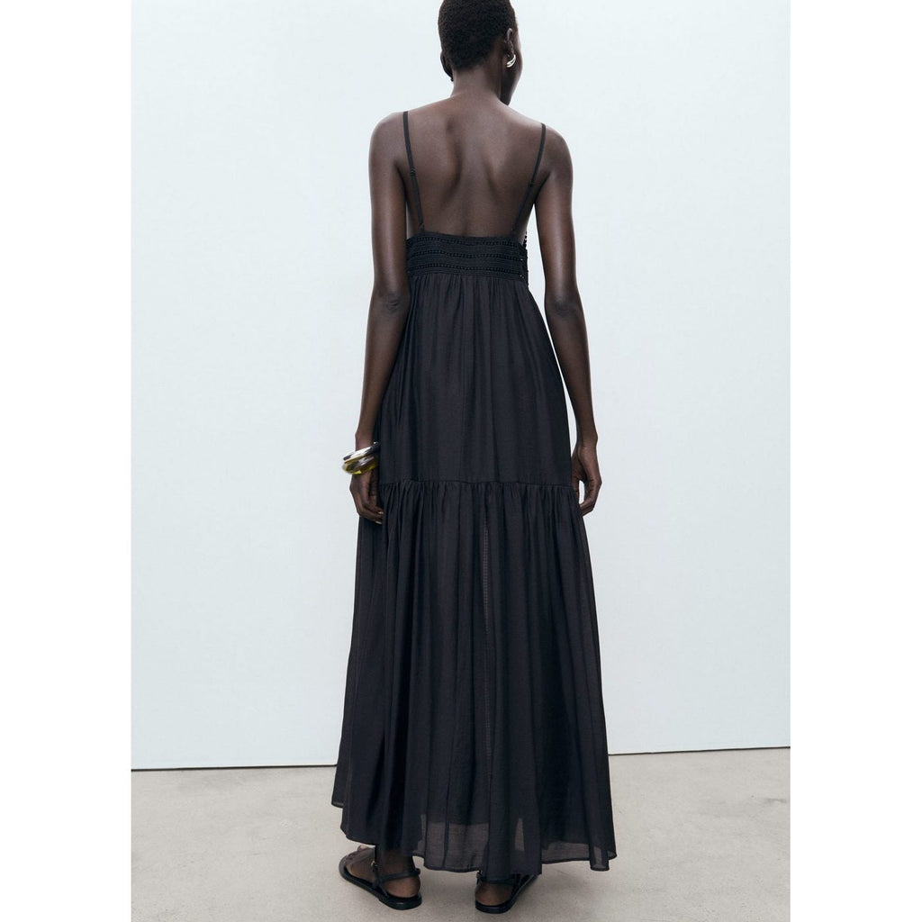 Robe Longue Détails Dentelle