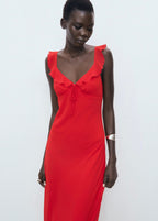 Robe Midi Avec Encolure À Volants