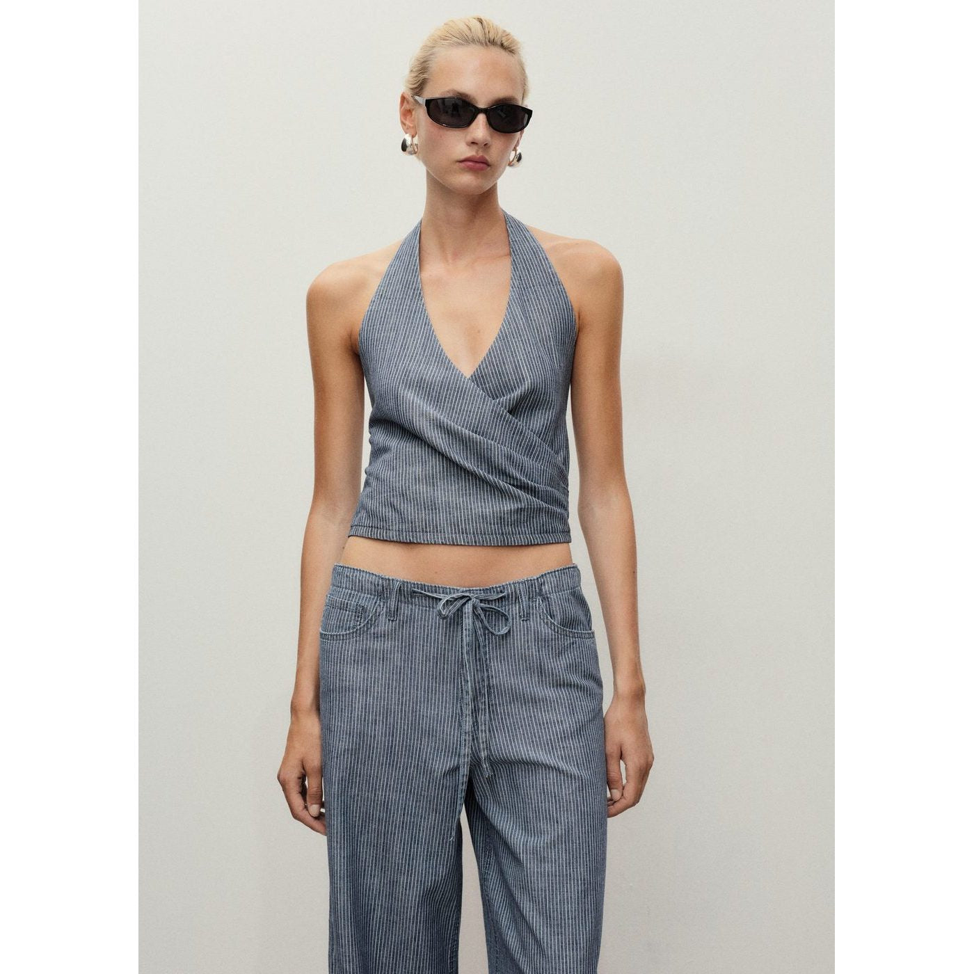 Haut En Denim Croisé À Rayures